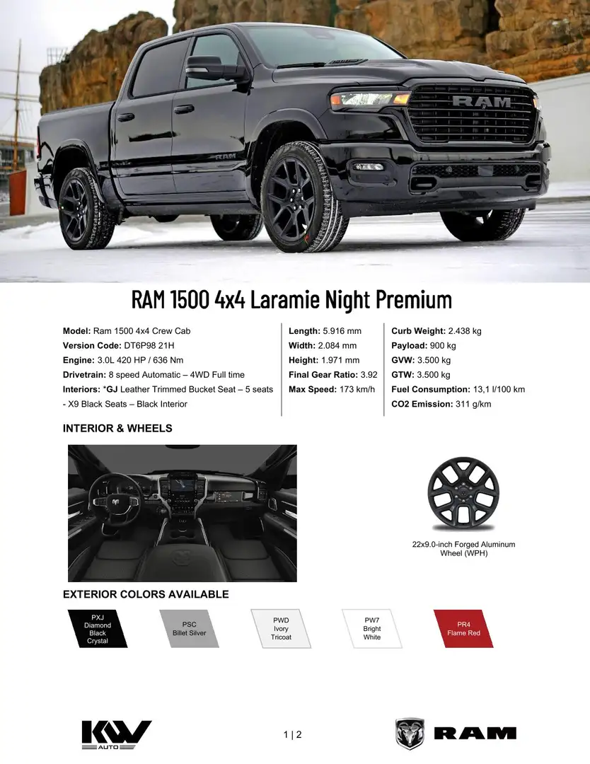 Dodge RAM 1500 Crew Laramie Night Premium 3,0ltr Hurricane Schwarz - 2
