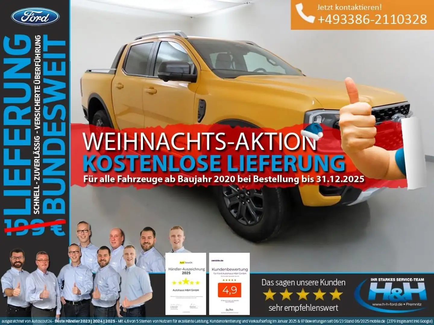 Ford Ranger 3.0 Aut. 4x4 Wildtrak AHK+iACC+Garantie Orange - 1