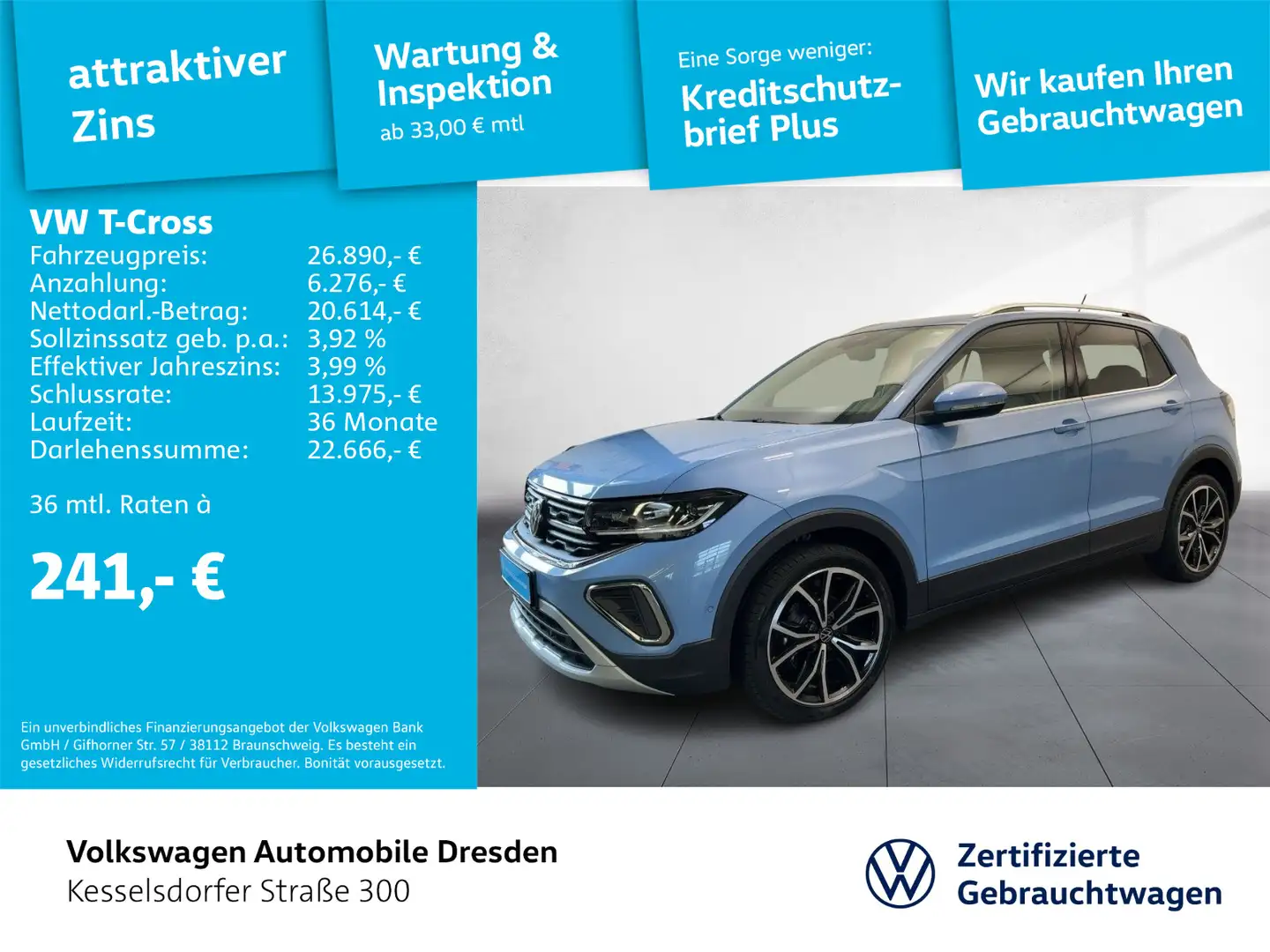 Volkswagen T-Cross 1.0 TSI DSG Style ACC Kamera LED Navi Blau - 1