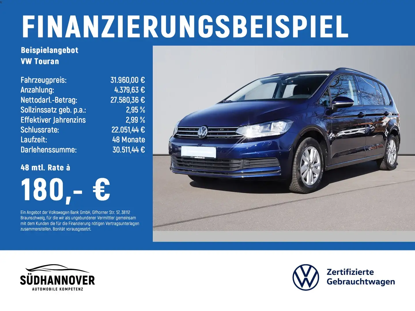 Volkswagen Touran Comfortline 1.5 TSI NAVI+7-SITZE+SHZ+PDC Blau - 2