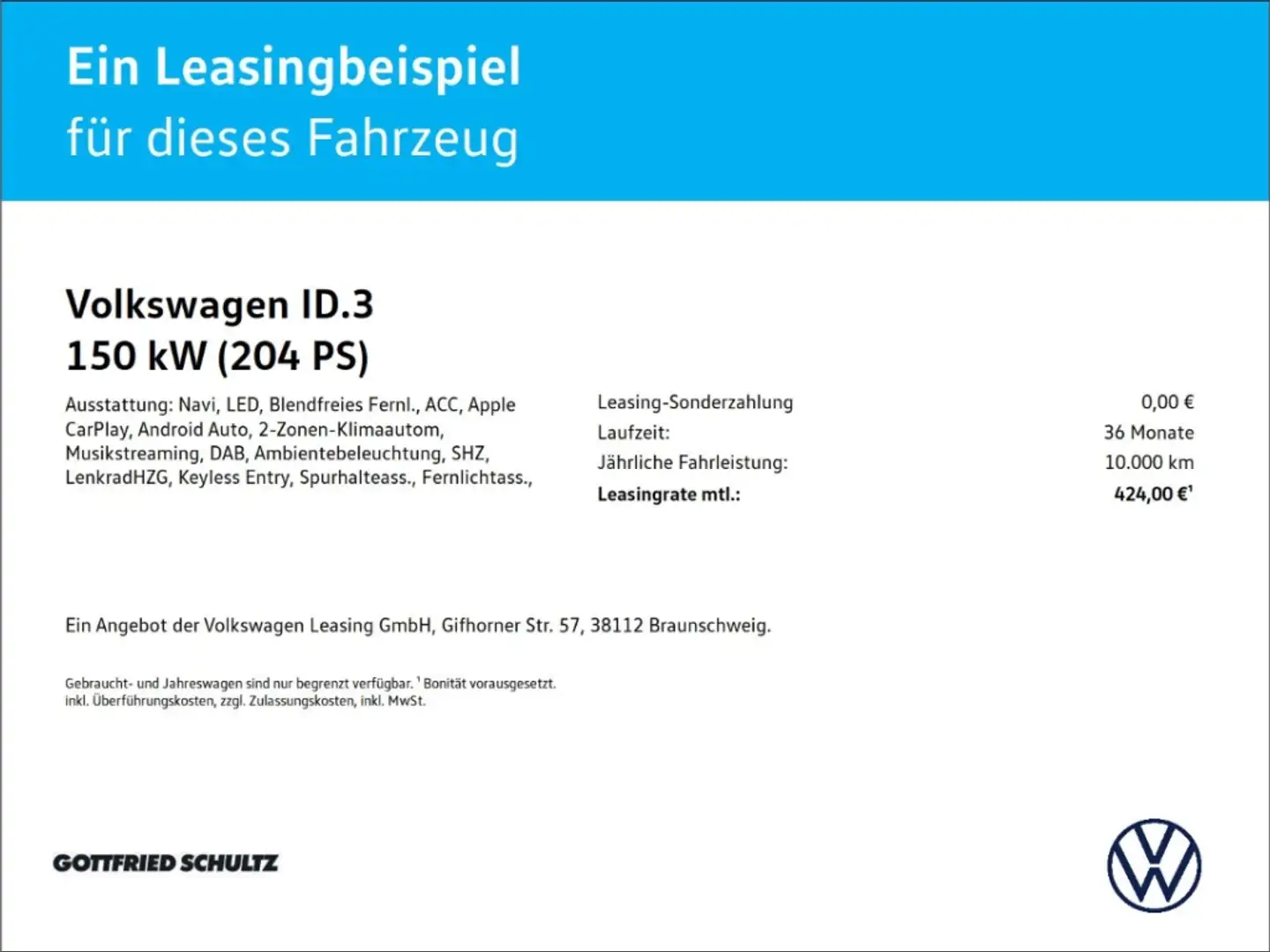 Volkswagen ID.3 PRO 58 kWh CARPLAY ACC EINPARKHILFE CCS SITZHEIZUN Schwarz - 2