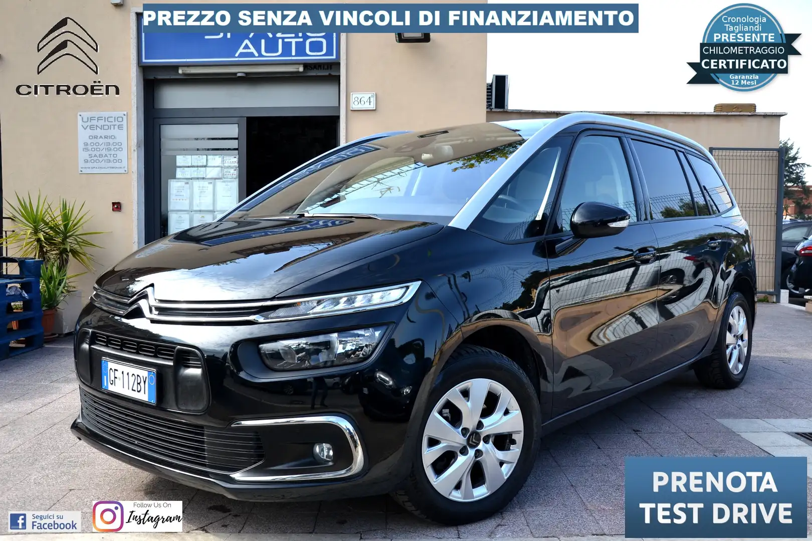 Citroen Grand C4 SpaceTourer 1.5 bluehdi Feel EAT8 7Posti-Unipro'-Prezzo Reale Negro - 1