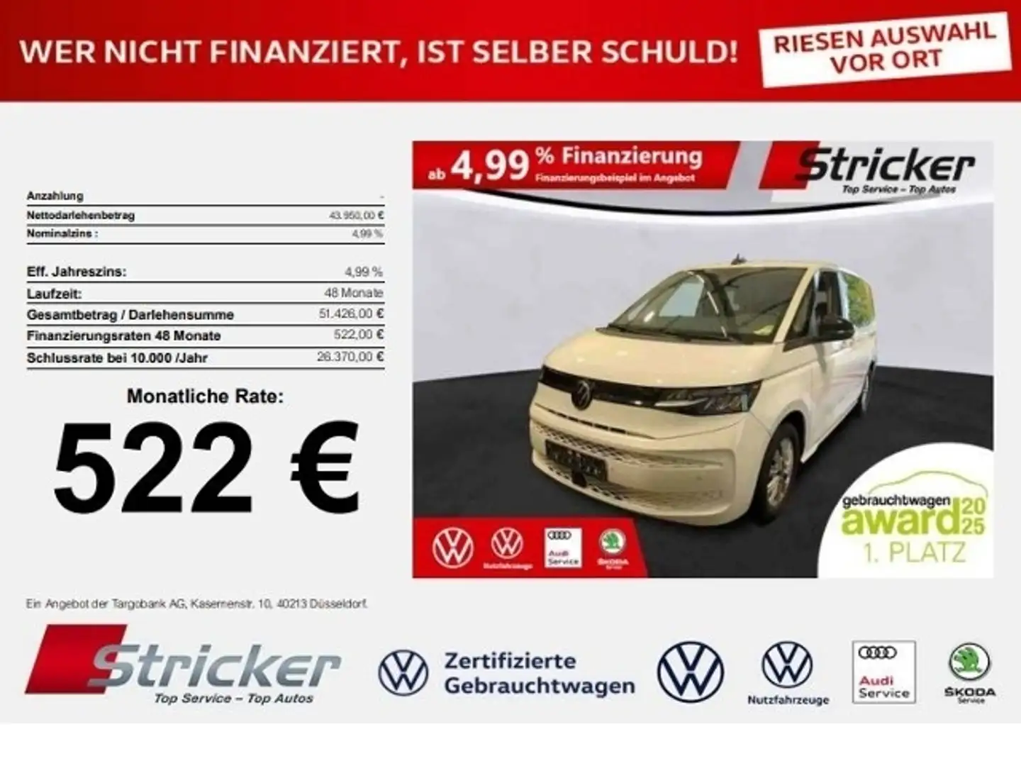 Volkswagen T7 Multivan 2.0 TDI DSG 522,-ohne Anzahlung Navi Sitzheizung Weiß - 1