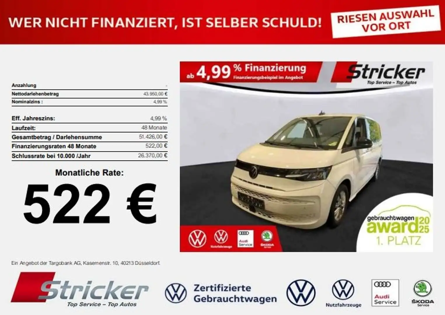 Volkswagen T7 Multivan 2.0 TDI DSG 522,-ohne Anzahlung Navi Sitzheizung Weiß - 2