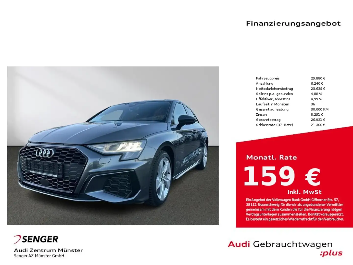 Audi A3 35 TFSI S tronic S line MMI LED AHK Grau - 1