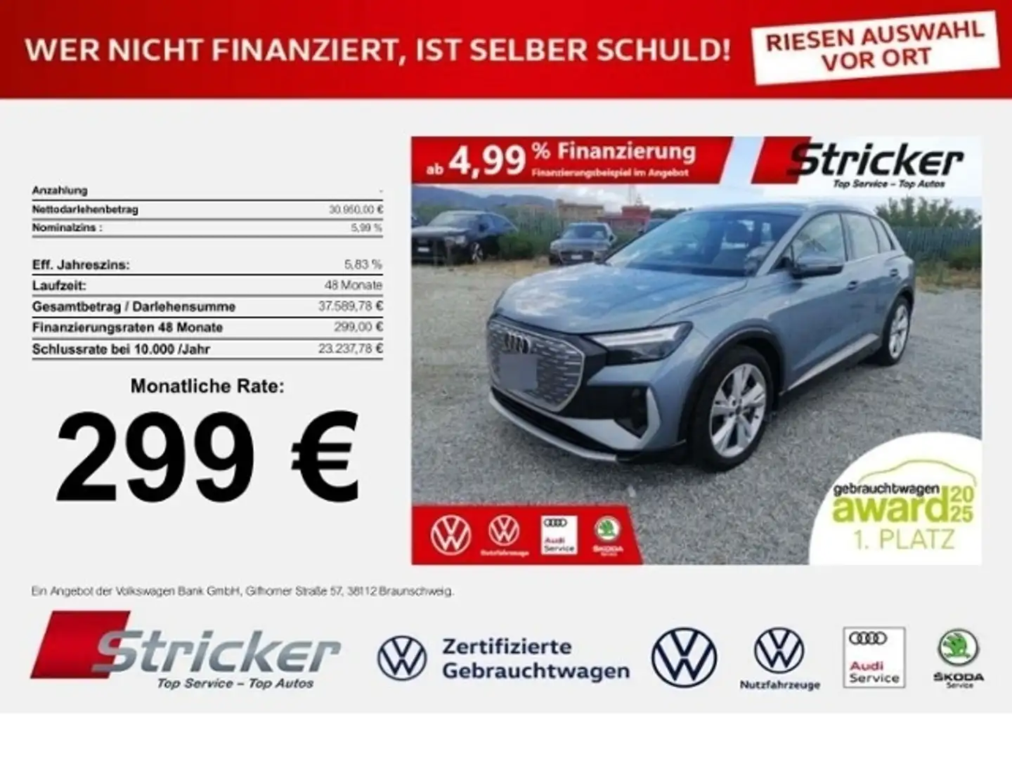 Audi Q4 e-tron S-Line 150/77 299,-ohne Anzahlung Navi Kamera Blau - 1
