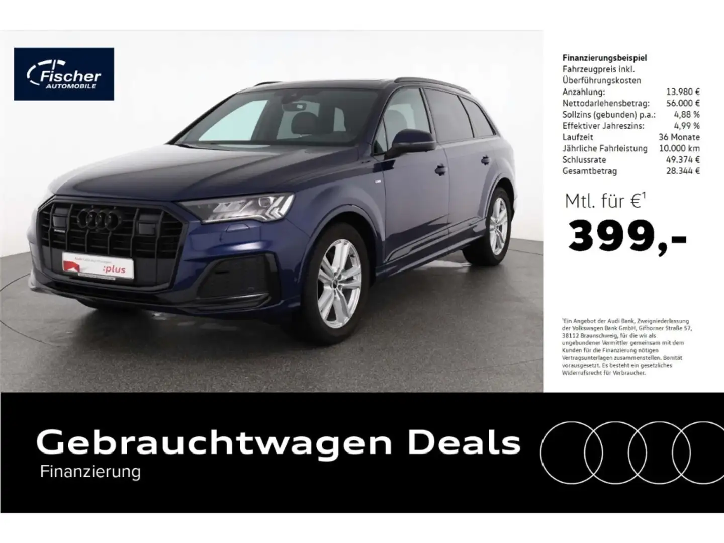 Audi Q7 50 TDI quattro S line AHK/Matrix/P-Dach/HUD Blau - 1