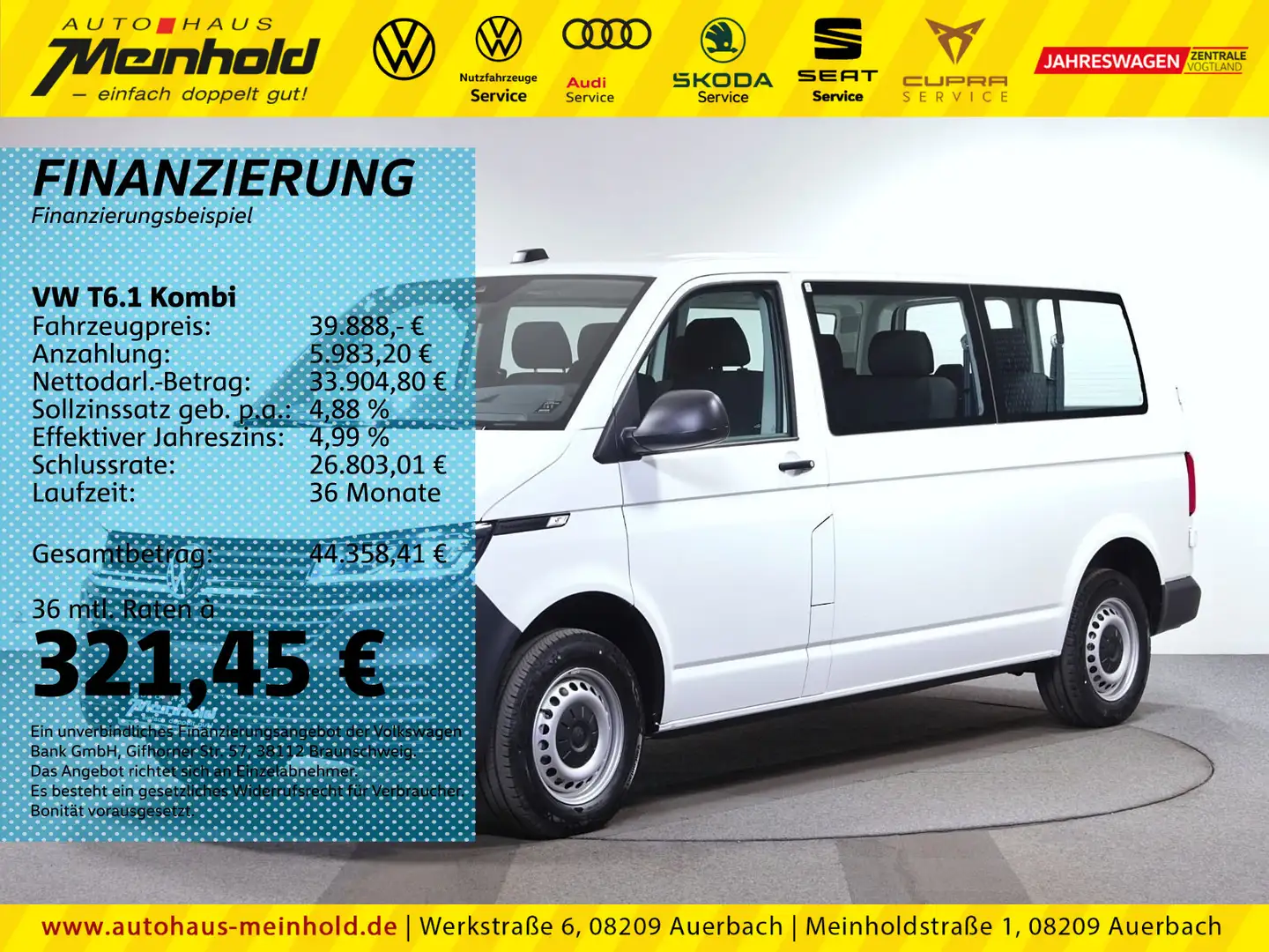 Volkswagen T6.1 Kombi LR 2.0 TDI, Heckflügel, LED, Navi,GRA Weiß - 1