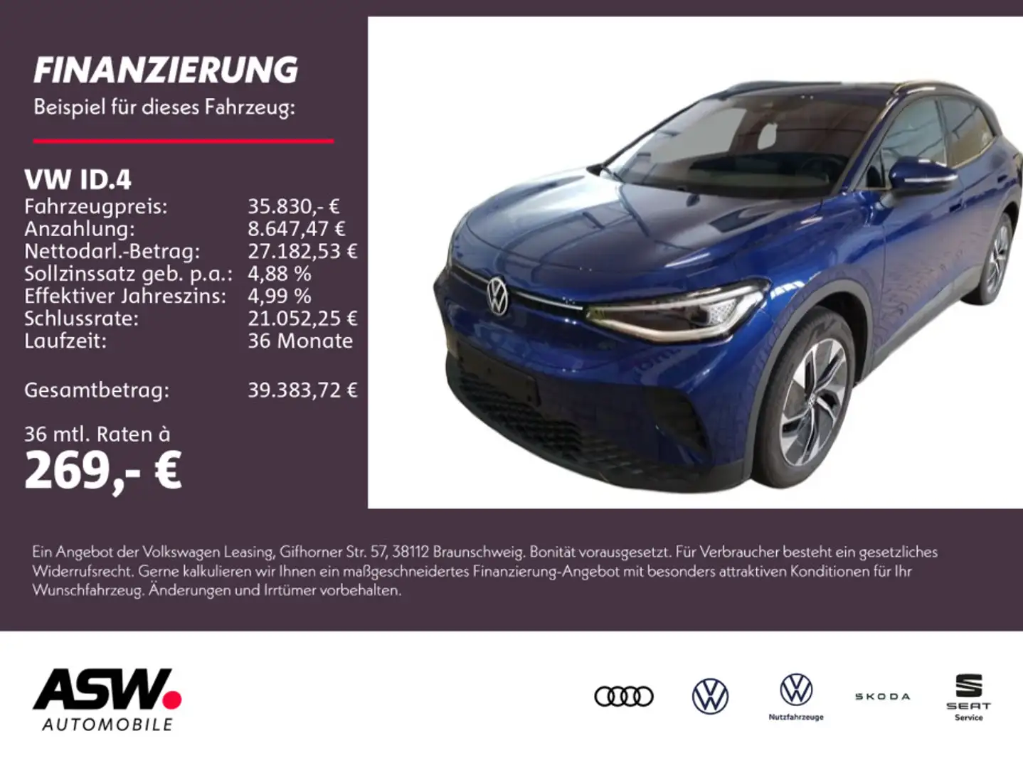 Volkswagen ID.4 Pure Performence LED NAVI AHK WÄRMEPUMPE Blau - 1