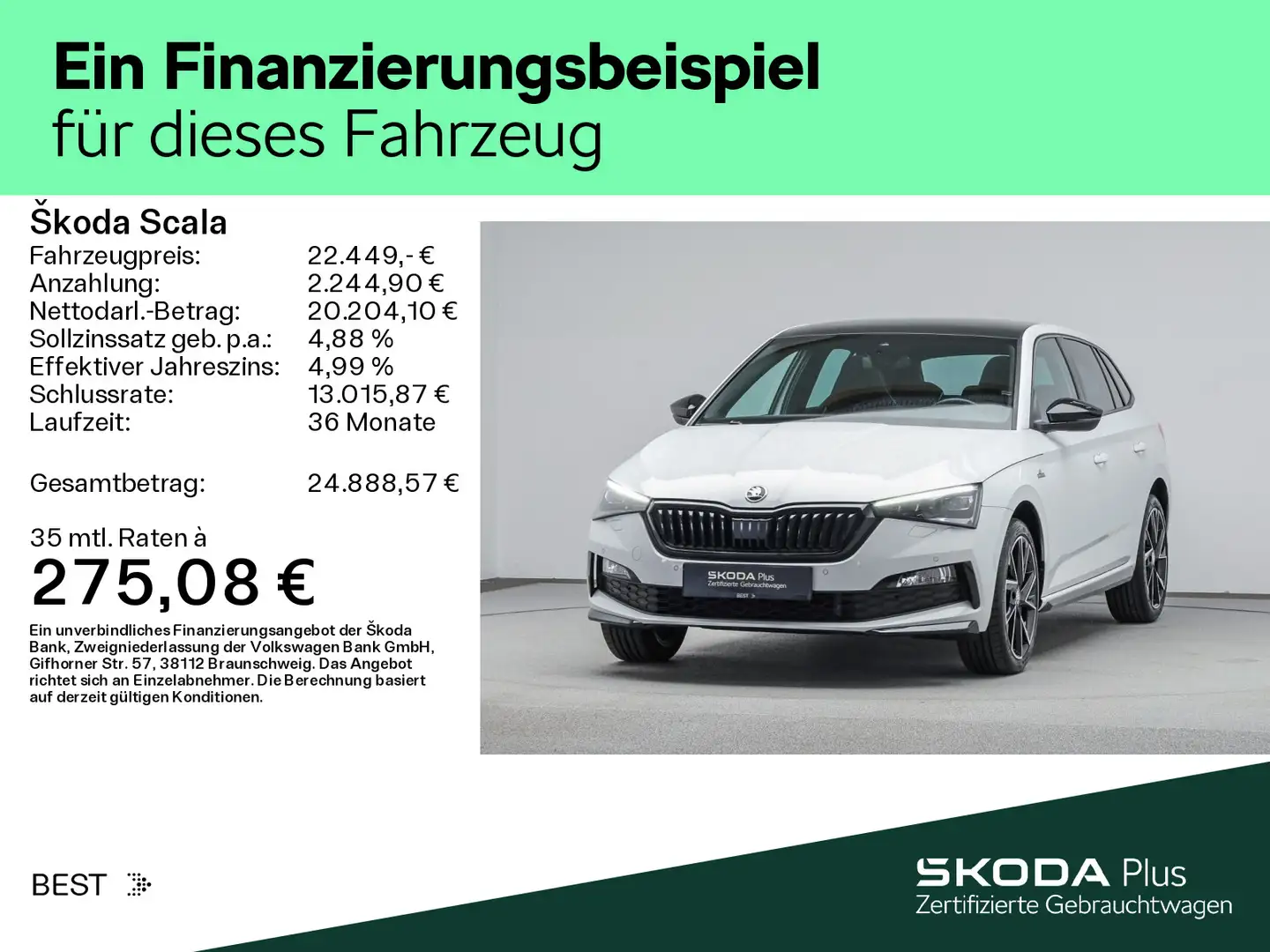 Skoda Scala 1.5 TSI DSG MONTE CARLO*LED*PANO*KAMERA*KL Weiß - 2