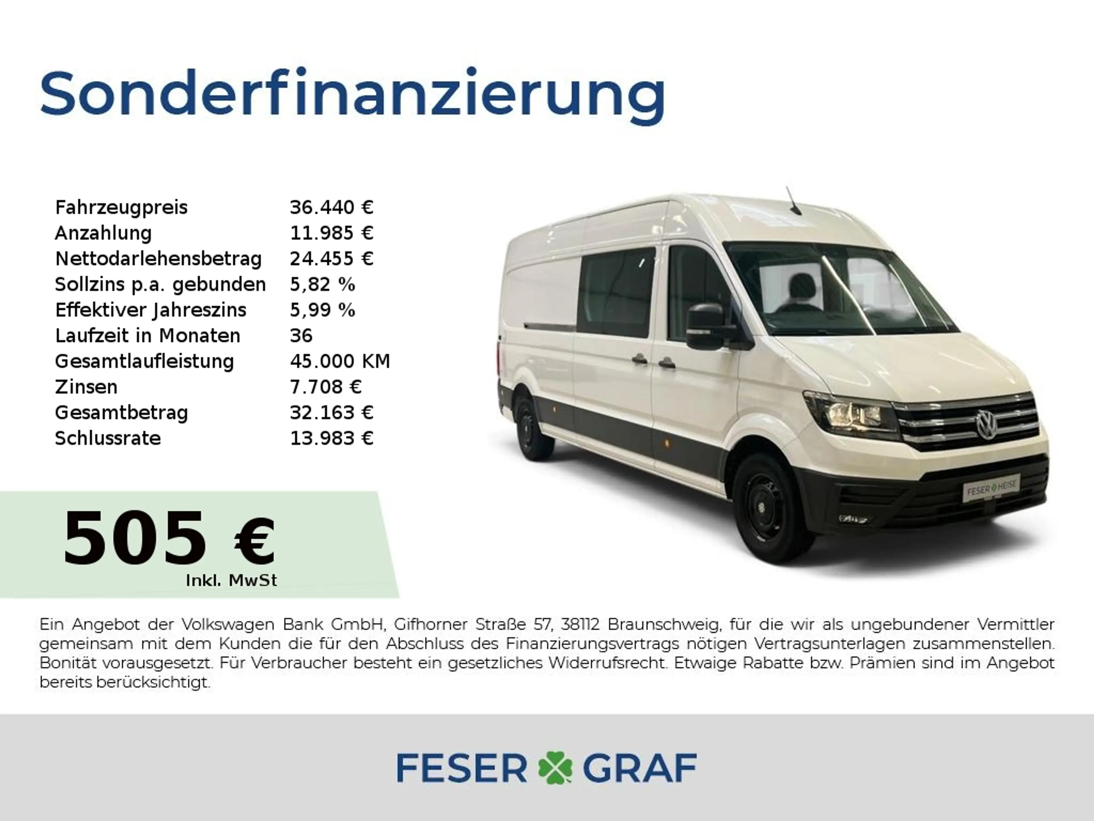 Volkswagen Crafter Rear View/Sitzhzg./AHK/Navi/Klima