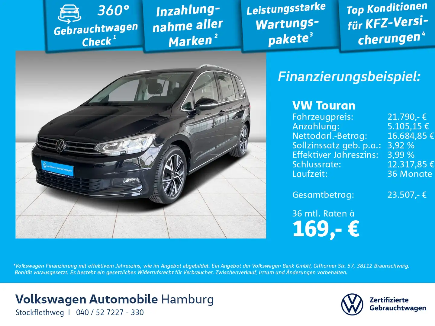 Volkswagen Touran 1.5 TSI Highline AHK Navi ACC LED Sitzhzg Schwarz - 1