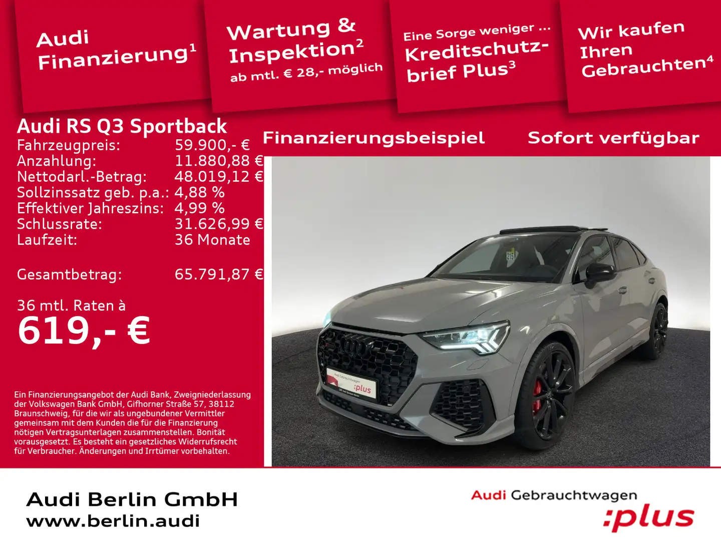 Audi RS Q3 S tr. AHK PDC 360°K NAVI VIRTUAL Сірий - 1