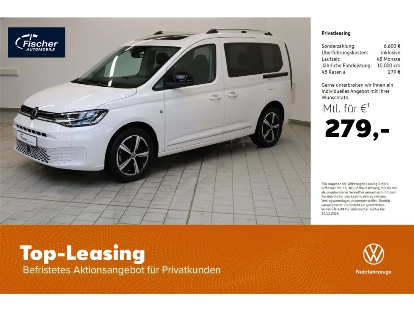 Volkswagen Caddy 2.0 TDI Style KR DSG P-Dach/LED/NAV/RFK/SH Weiß - 1