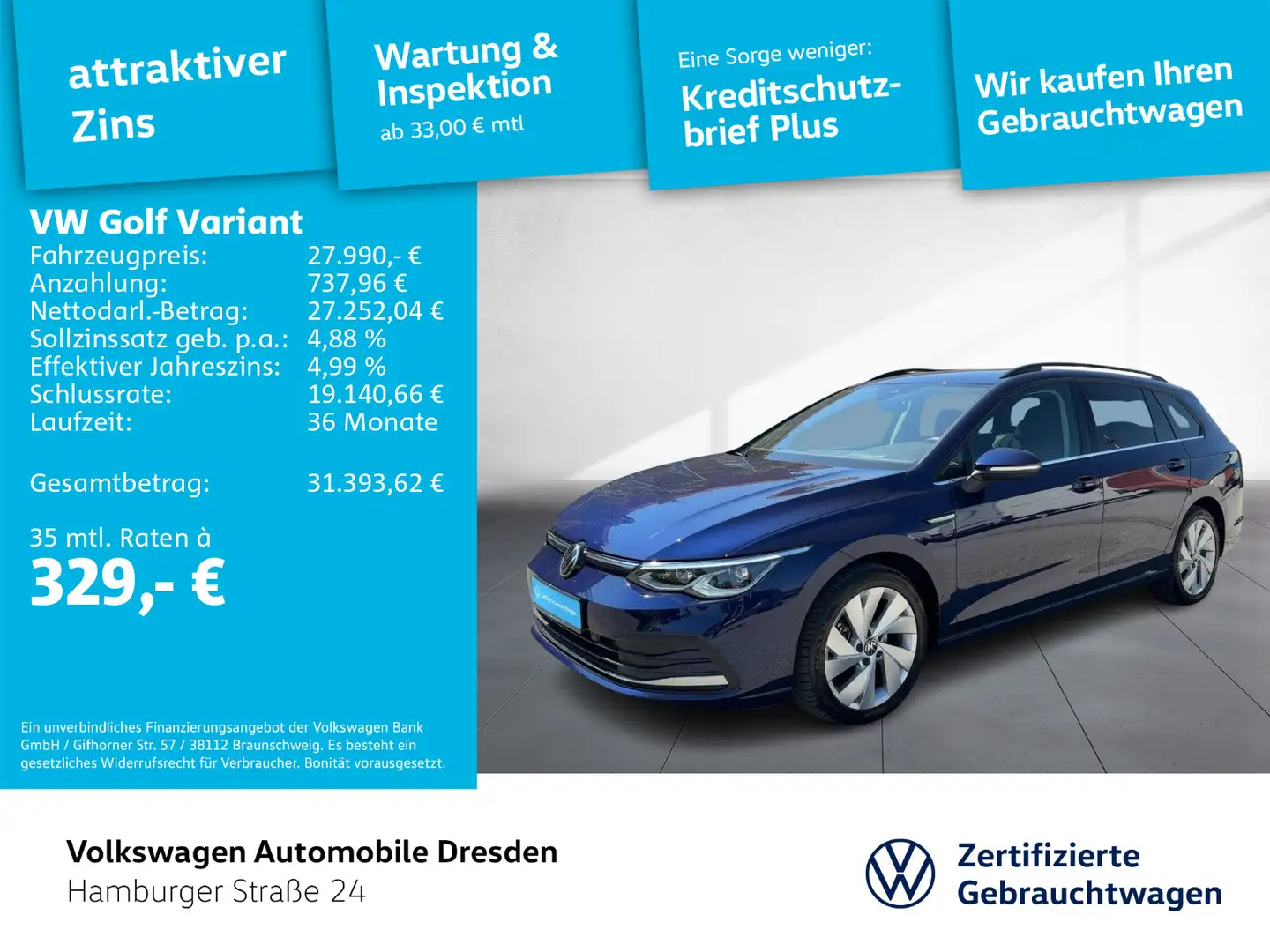 Volkswagen Golf Variant Golf VIII Variant Style 1.5 eTSI DSG LED AHK KAM Blau - 1
