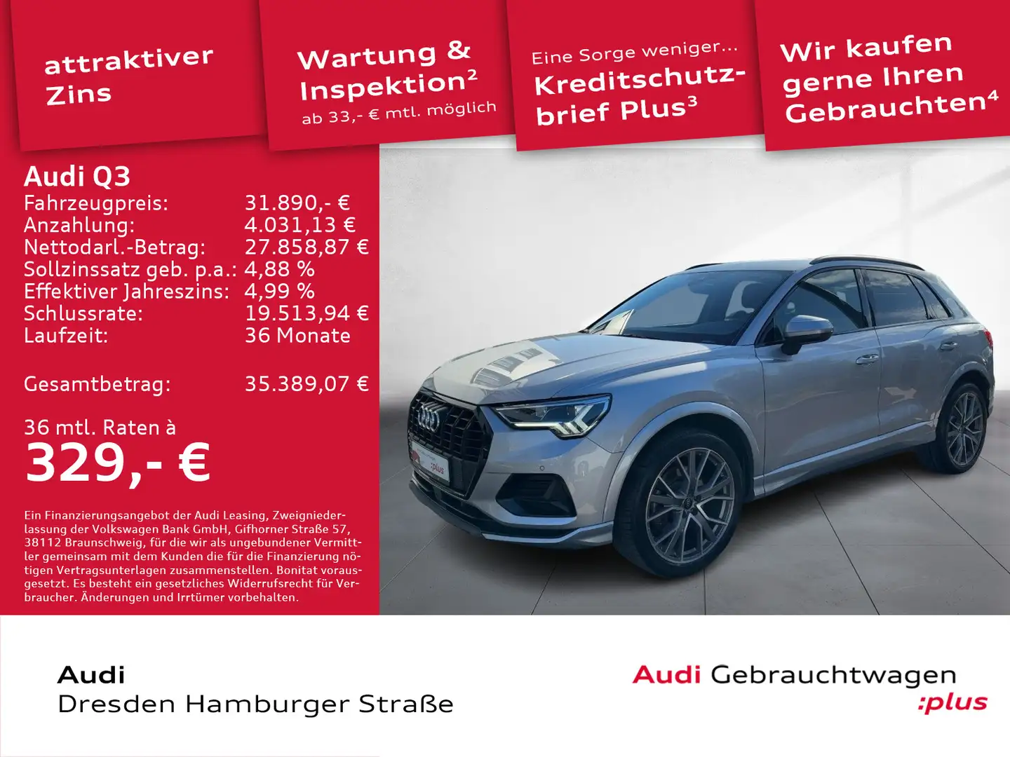 Audi Q3 40 TFSI advanced quat. LED Navi AHZV S tronic Silber - 1