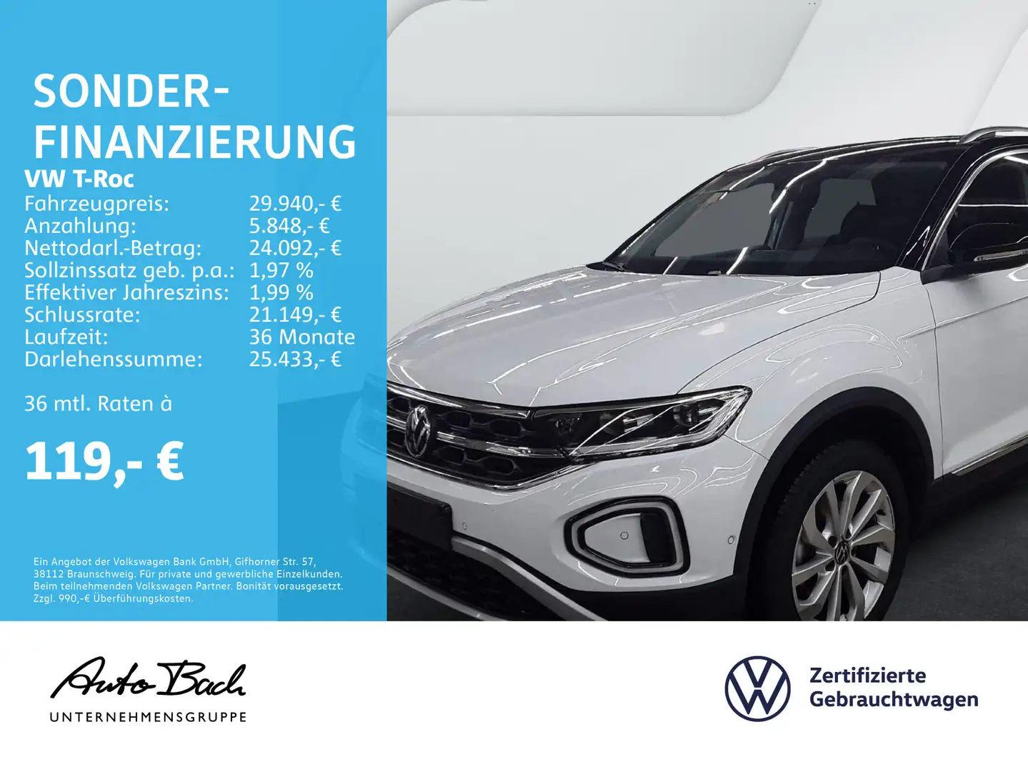 Volkswagen T-Roc 1.5 TSI DSG Style, Navi, LED, AHK, Park As Weiß - 1