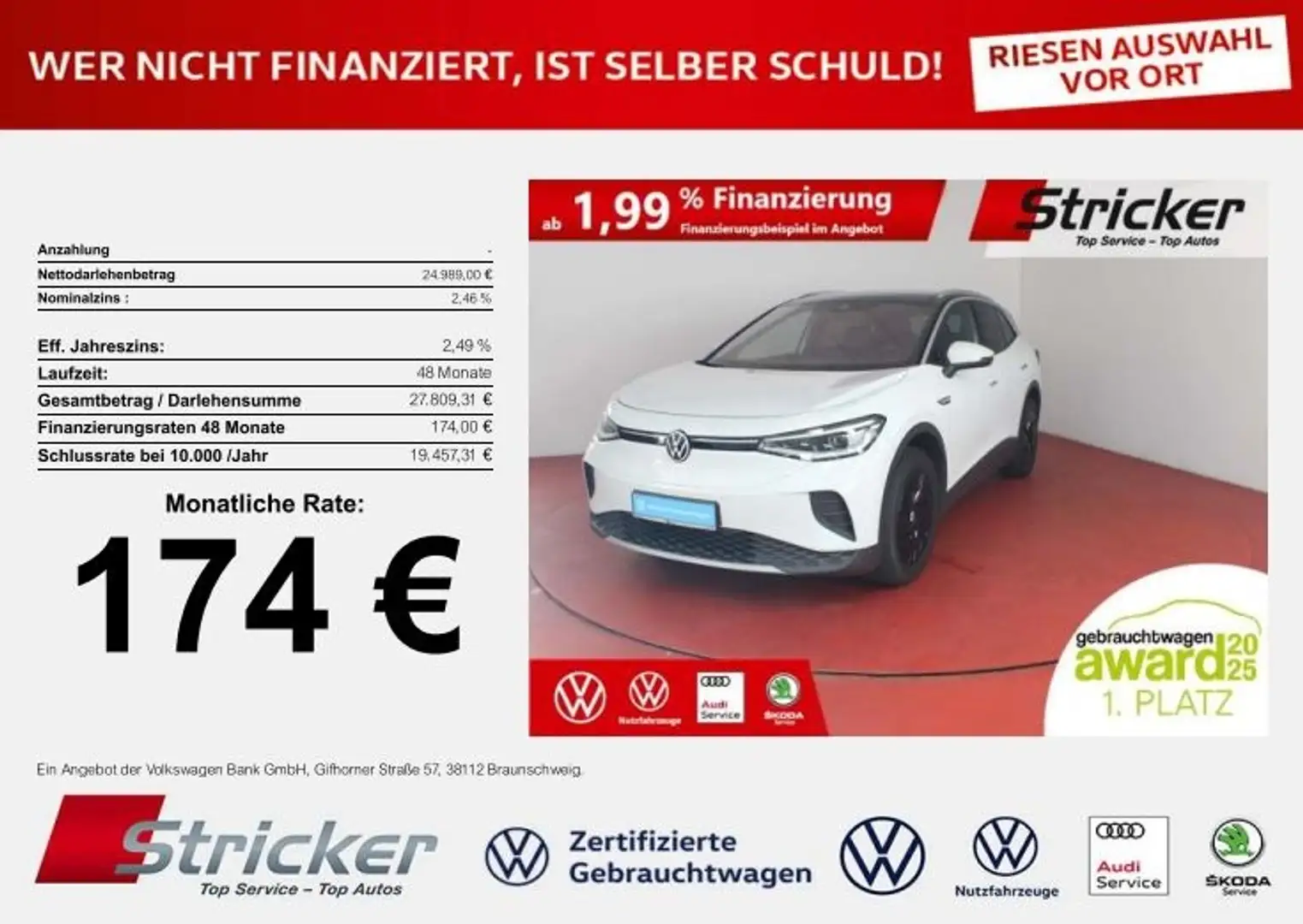 Volkswagen ID.4 Pure Performance 125/52 174,-ohne Anzahlung Pano Weiß - 1