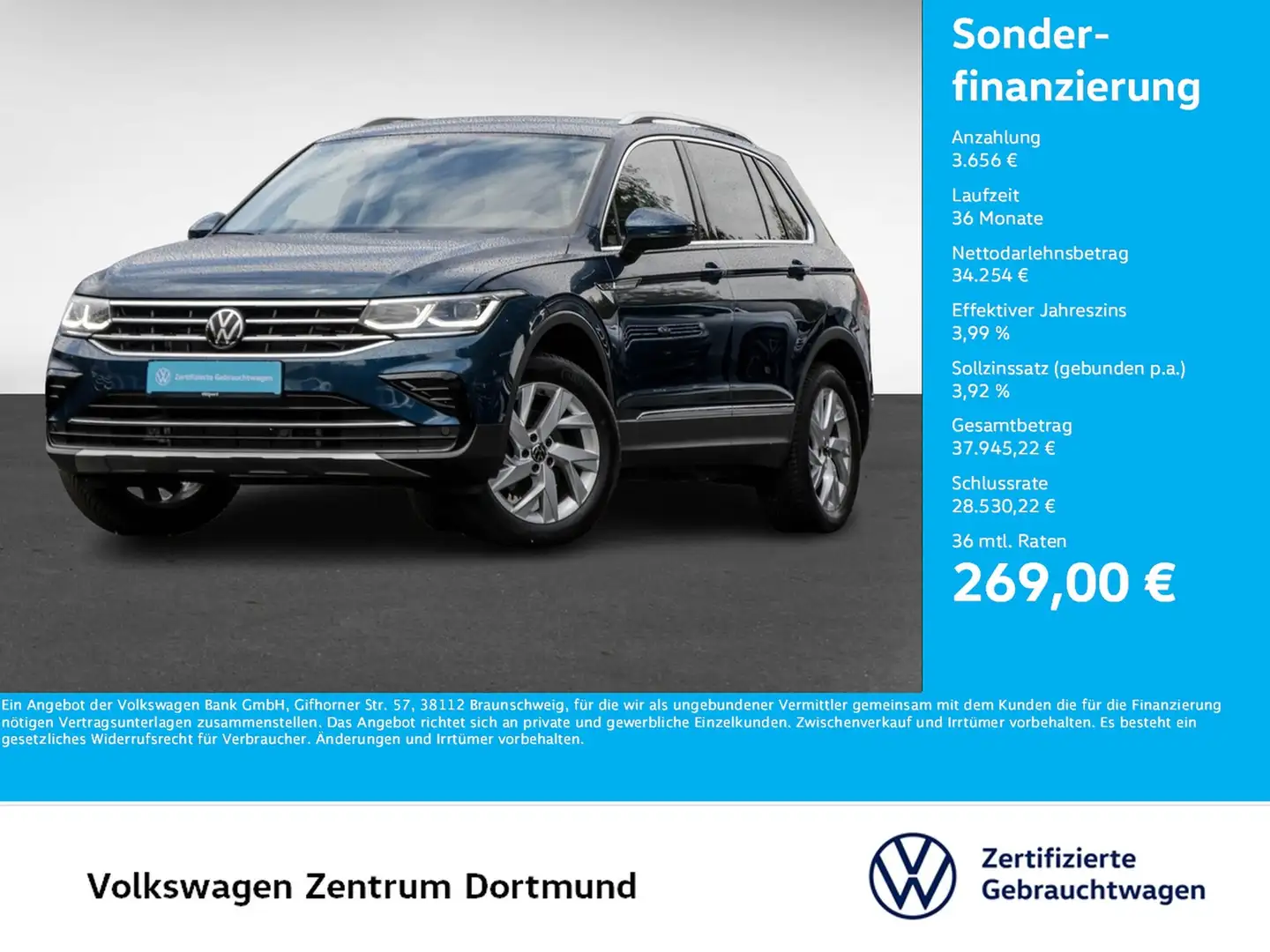 Volkswagen Tiguan 2.0 ELEGANCE 4X4 AHK CAM ACC LM18 EKLAPPE Blau - 1