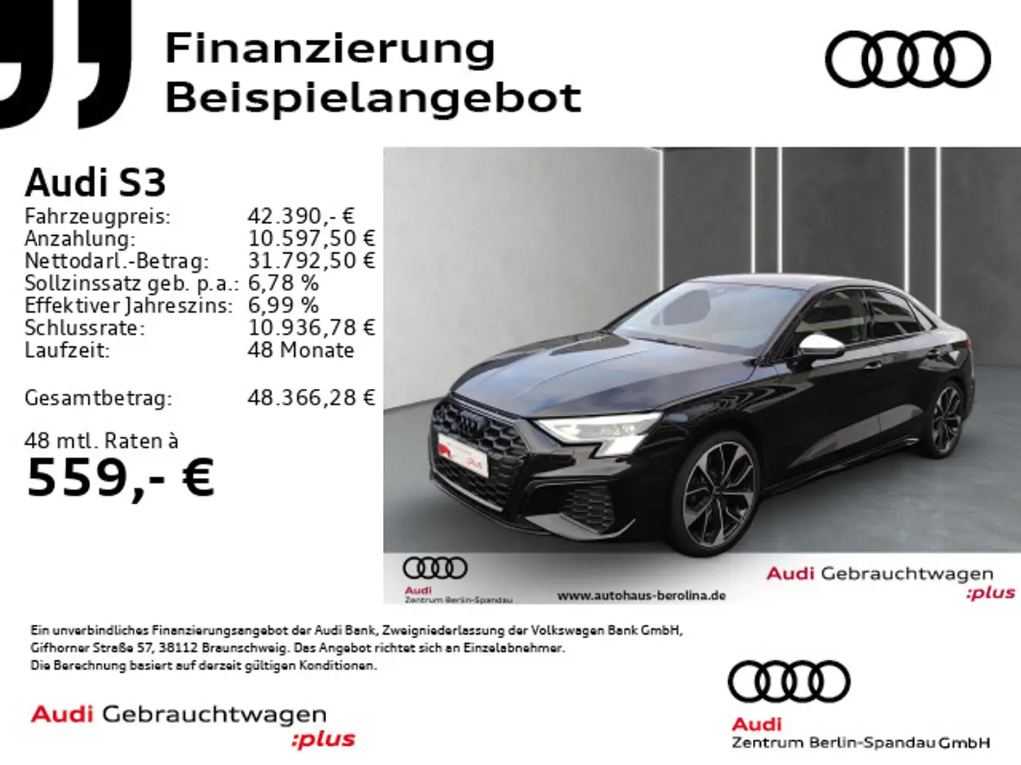 Audi S3 S3 Lim. *PANO*MATRIX*HuD*B&O*Opt.-Schwarz+*NAV+* Schwarz - 1