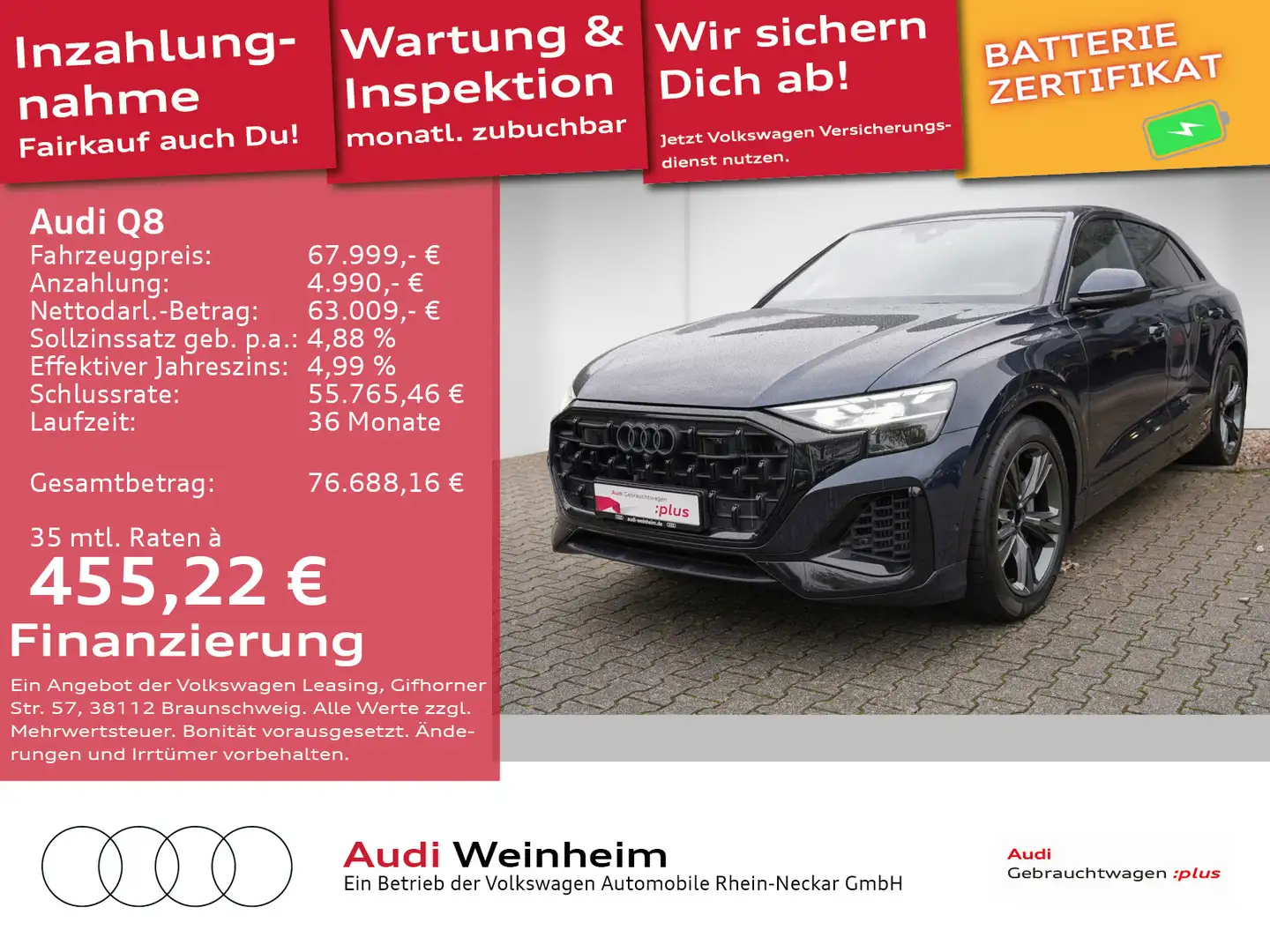 Audi Q8 55 TFSIe Black-Paket Headup AHK UPE 113.835€ Bleu - 1