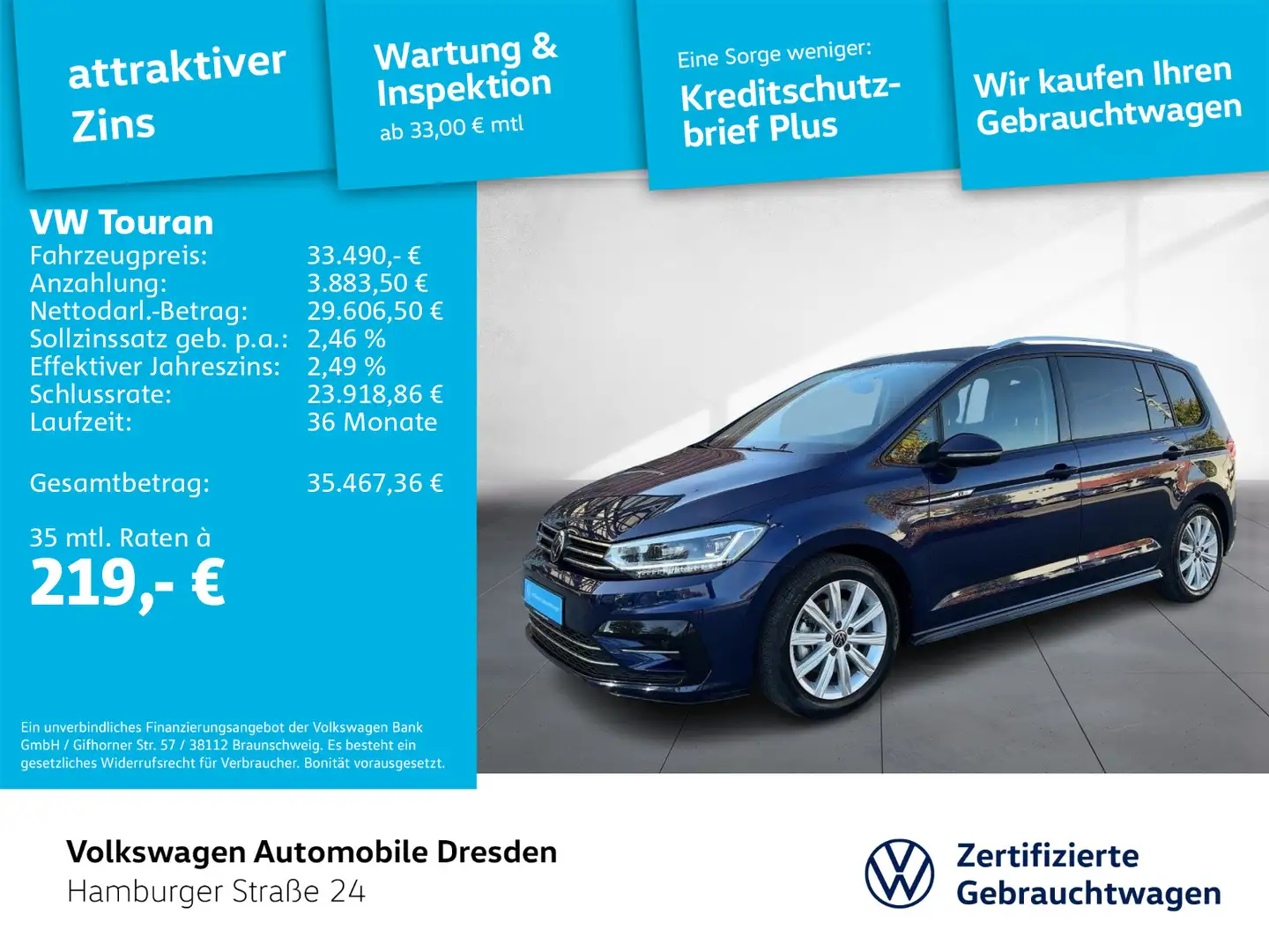 Volkswagen Touran R-Line 1.5 TSI DSG KAM APP KEYLESS TRAVEL Blau - 1