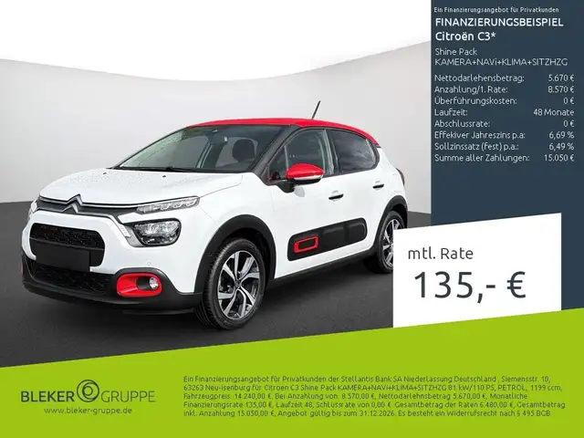 Citroën C3 Shine Pack KAMERA+NAVi+KLIMA+SITZHZG