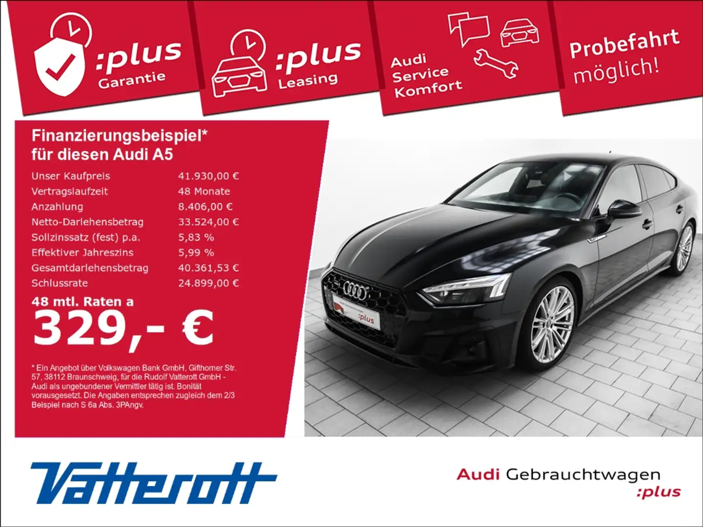 Audi A5 Sportback 50 TDI 2x S line Leder Kamera Schwarz - 1