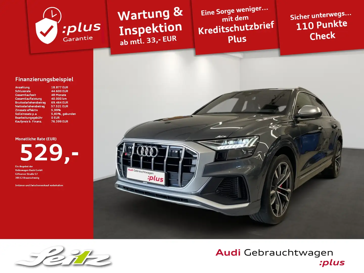 Audi SQ8 4.0 TFSI quattro *AHK*HEAD-UP*DVD*MATRIX* Серый - 1