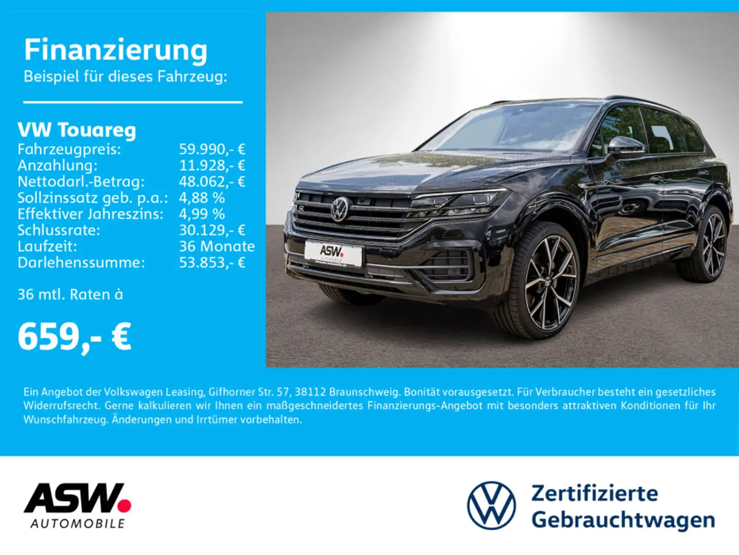 Volkswagen Touareg R-Line 3.0TDI Leder LED PANO Standhz AHK Schwarz - 1