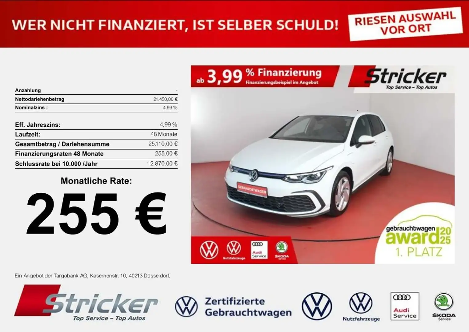 Volkswagen Golf GTE 1.4TSI DSG 255,-ohne Anzahlung ACC App-Connec Weiß - 1
