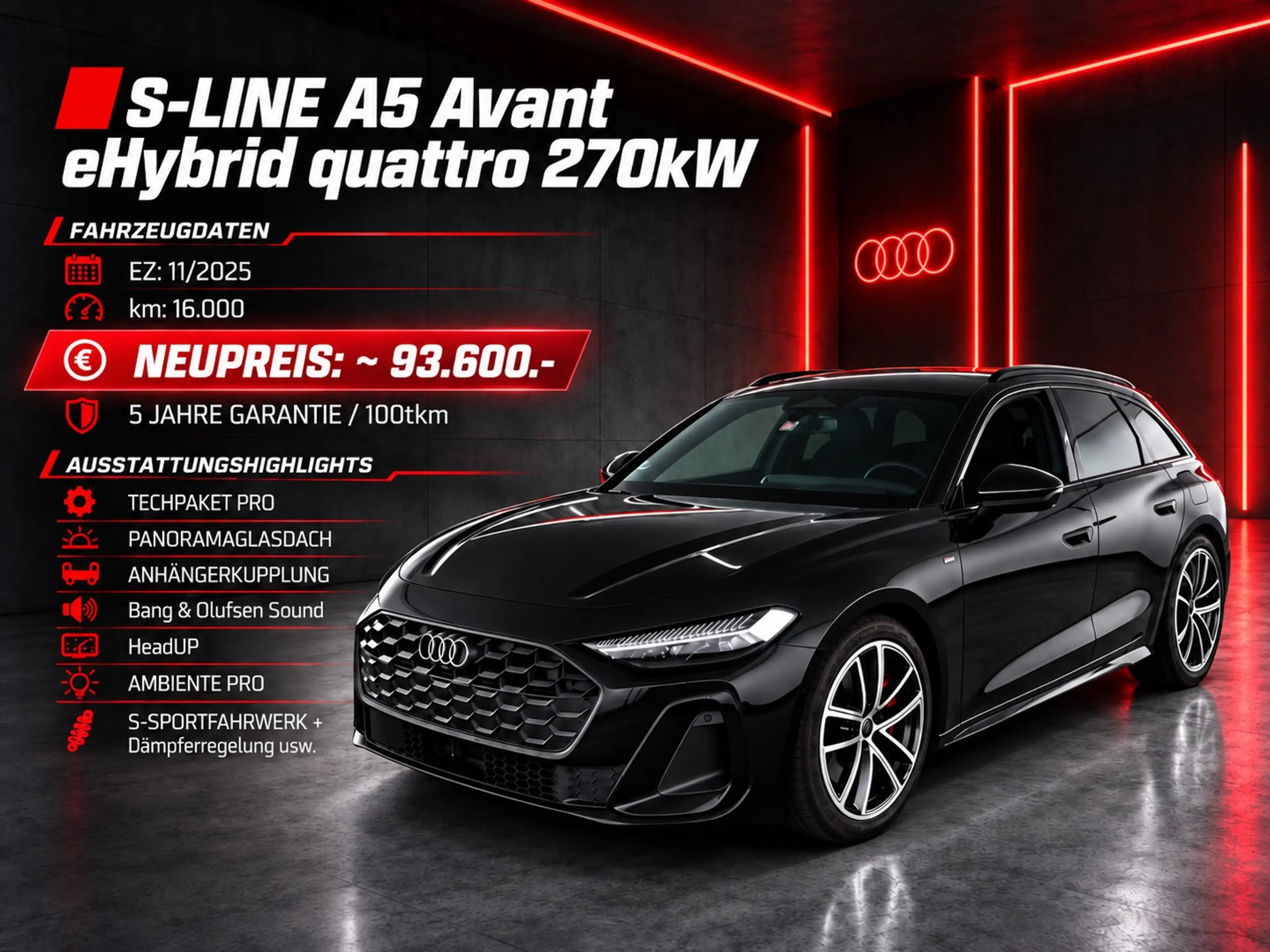 Audi A5 S-LINE INT+EXT A5 eHYBRID qu 270kW B&O HeadUP PANO AHK MATRIX AMBIENTE-PRO TECHPRO OLED