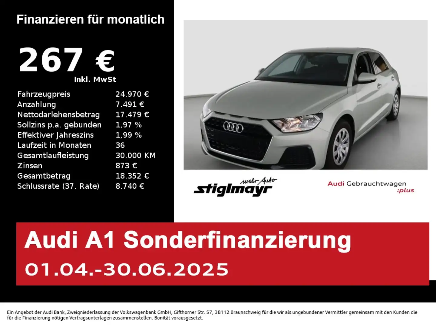 Audi A1 Sportback Advanced 30 TFSI S-tronic SITZHZG+VC Silber - 1