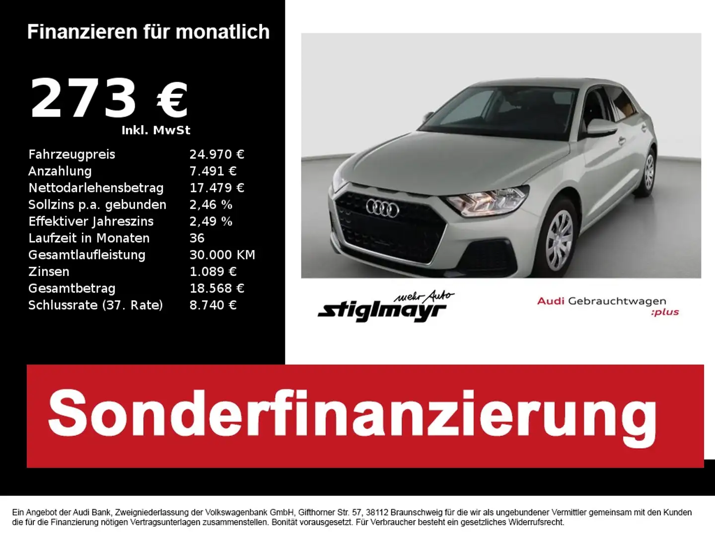 Audi A1 Sportback Advanced 30 TFSI S-tronic SITZHZG+VC Silber - 1