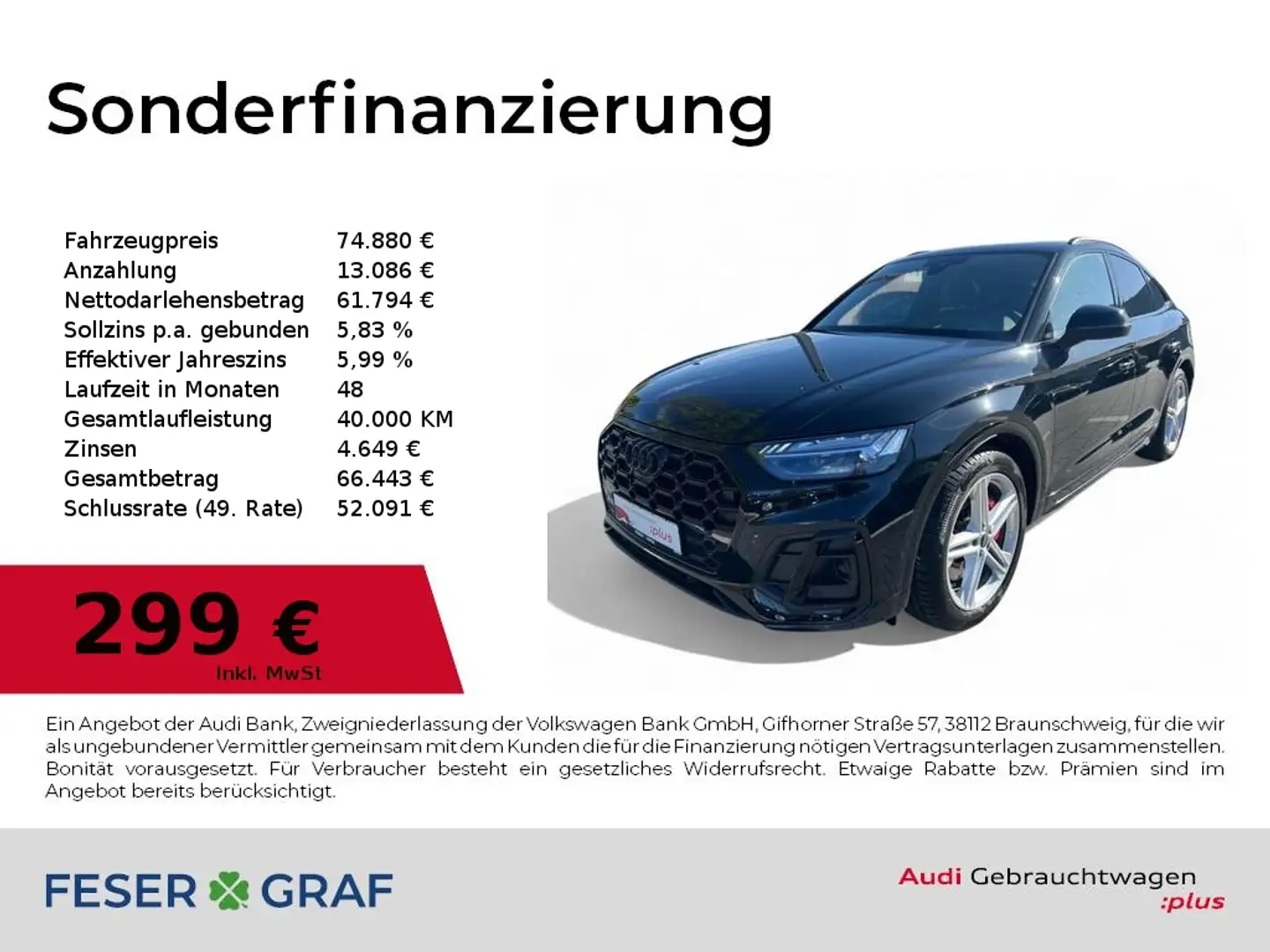 Audi SQ5 Sportback TDI quattro Matrix-LED/Pano/4xSHZ/B&O/St Schwarz - 1