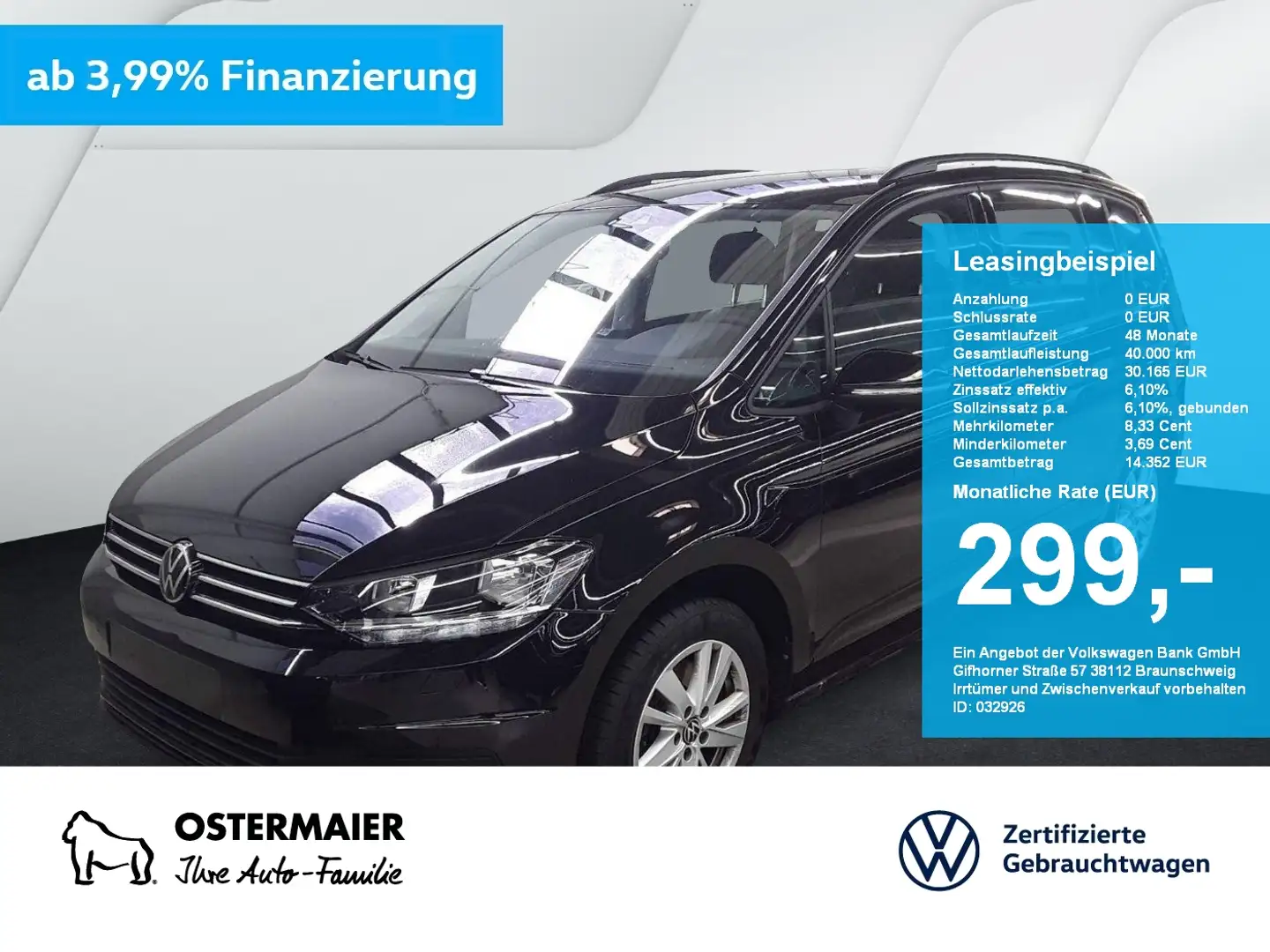 Volkswagen Touran COMFORTLINE 1.5TSI 150PS 7-SITZE.NAVI.SITZHZG.ACC Zwart - 1