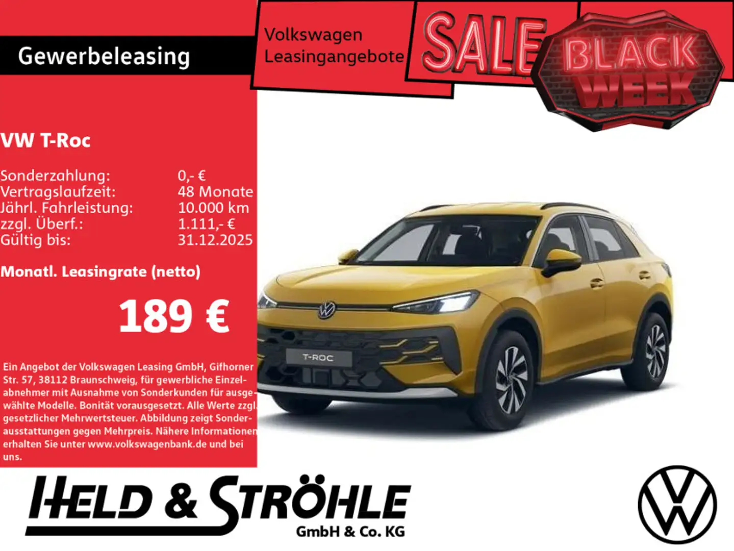 Volkswagen T-Roc Der neue T-Roc Life >Let's Roc Leasing< Jaune - 1