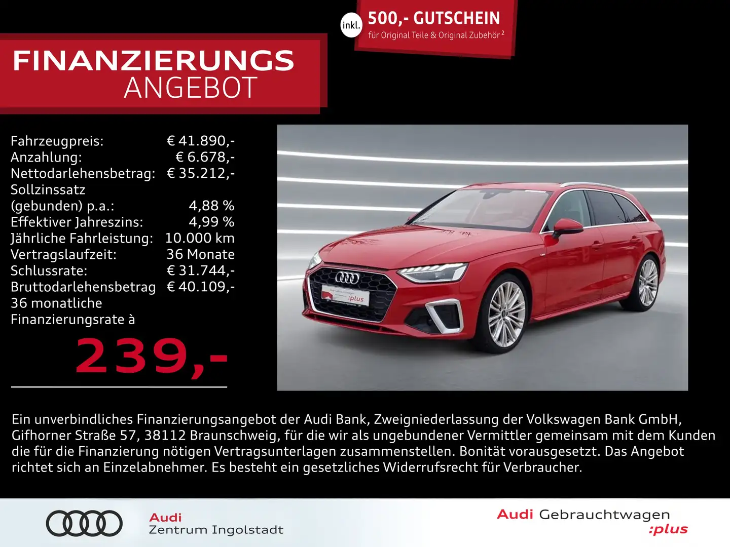 Audi A4 Avant 40 TFSI S line LED NAVI AHK ACC B&O 19" Rot - 1