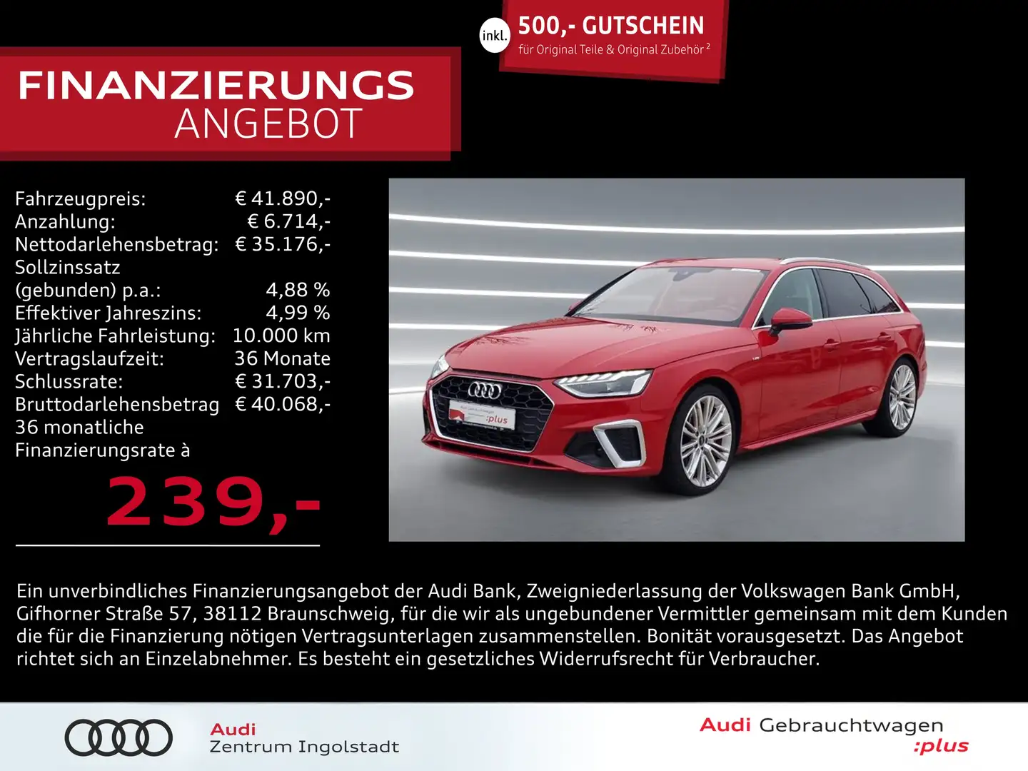 Audi A4 Avant 40 TFSI S line LED NAVI AHK ACC B&O 19" Roşu - 1