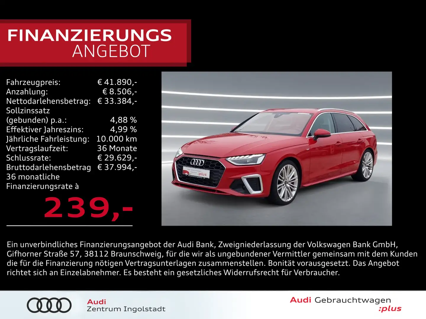 Audi A4 Avant 40 TFSI S line LED NAVI AHK ACC B&O 19" Rot - 1