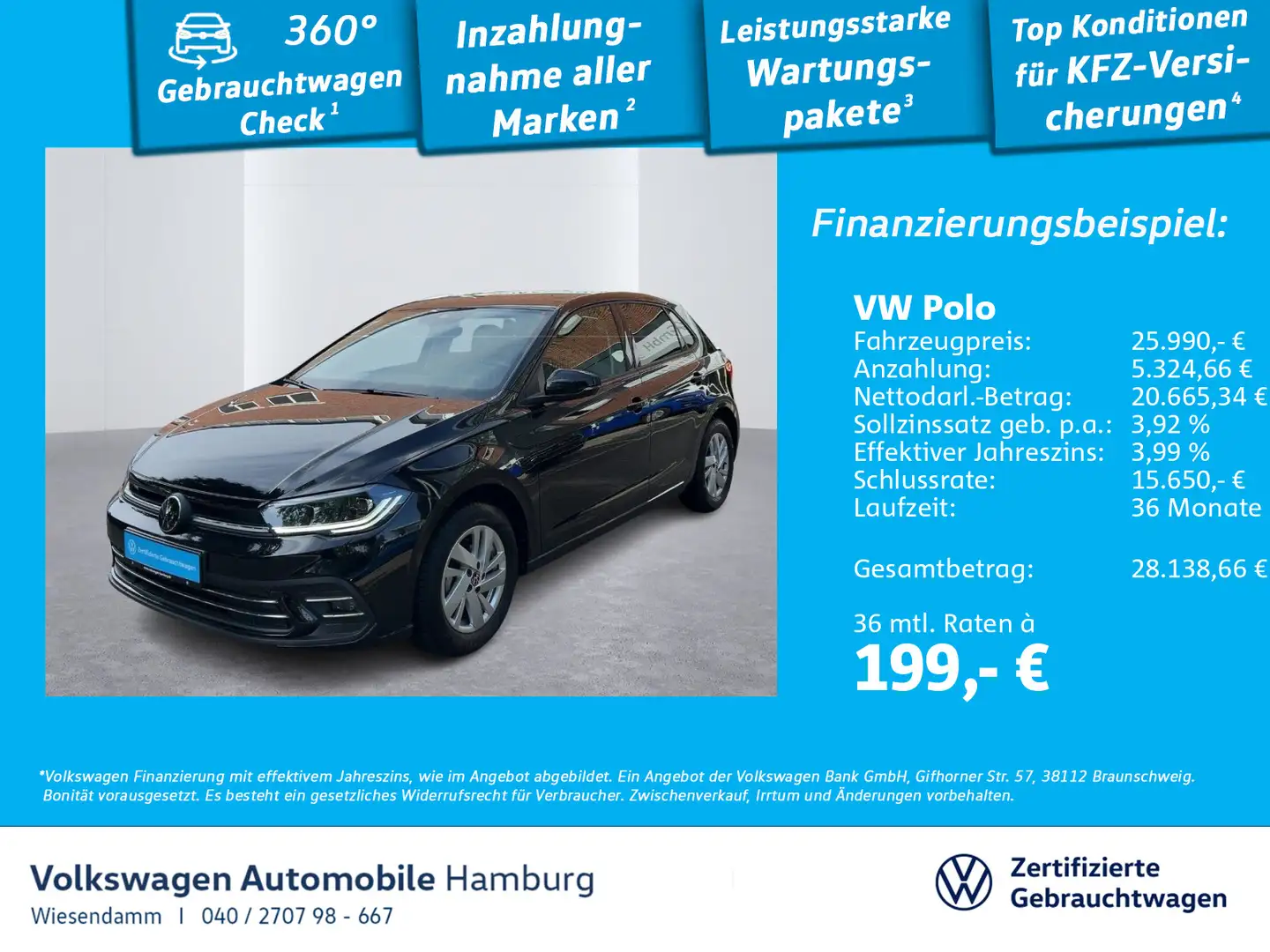 Volkswagen Polo 1.0 TSI DSG Style ACC/NAVI/LED/SITZHZG. Schwarz - 1