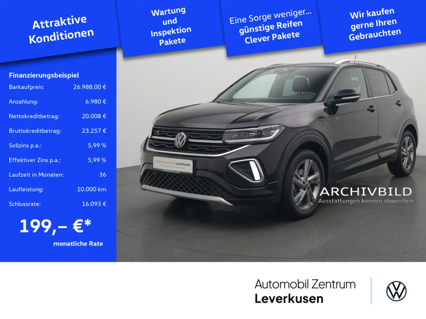 Volkswagen T-Cross R-Line DSG ACC AHK KAM MATRIX PDC Zwart - 1