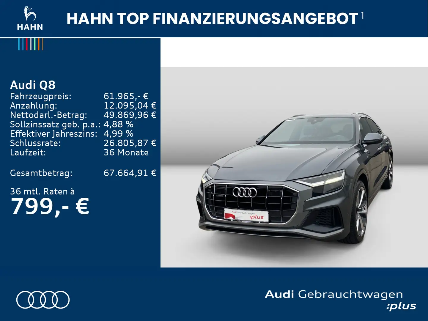 Audi Q8 55TFSIe quattro S line S-trc AHK Cam HUD Navi Grau - 2