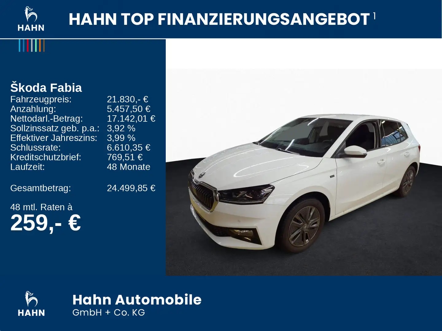Skoda Fabia 1.0TSI Tour LED Navi ACC APP Sitzhzg CAM Weiß - 2