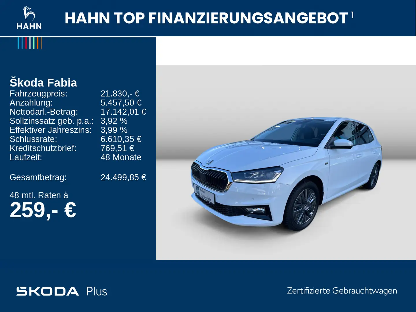 Skoda Fabia 1.0TSI Tour LED Navi ACC AHK Sitzhzg CAM Weiß - 2