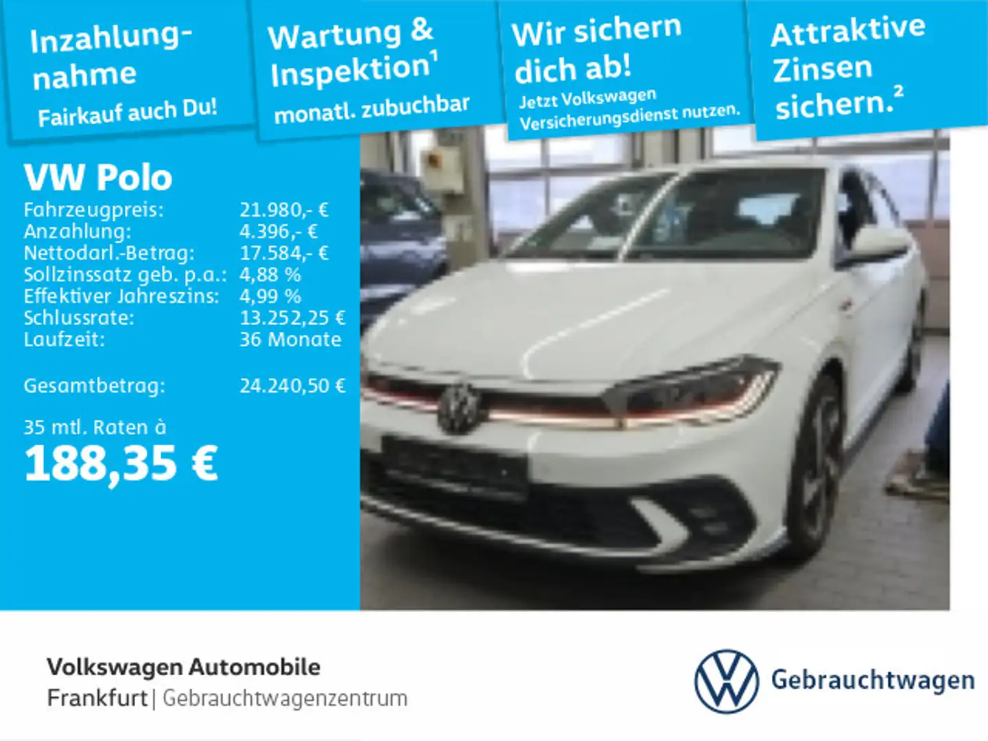 Volkswagen Polo 2.0 TSI DSG GTI Navi IQ.Light DAB+ FrontAss Weiß - 1
