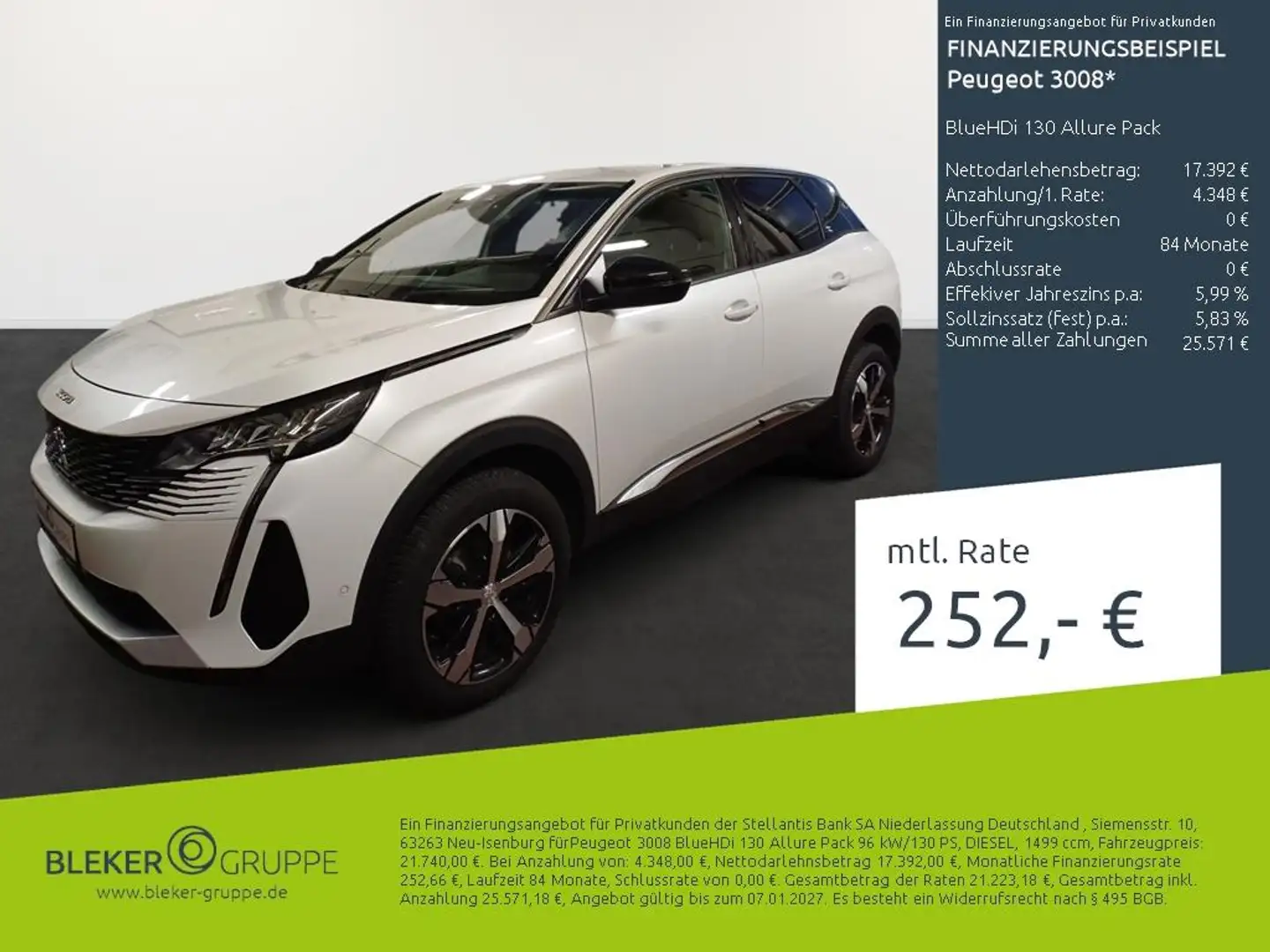 Peugeot 3008 BlueHDi 130 Allure Pack Blanc - 1