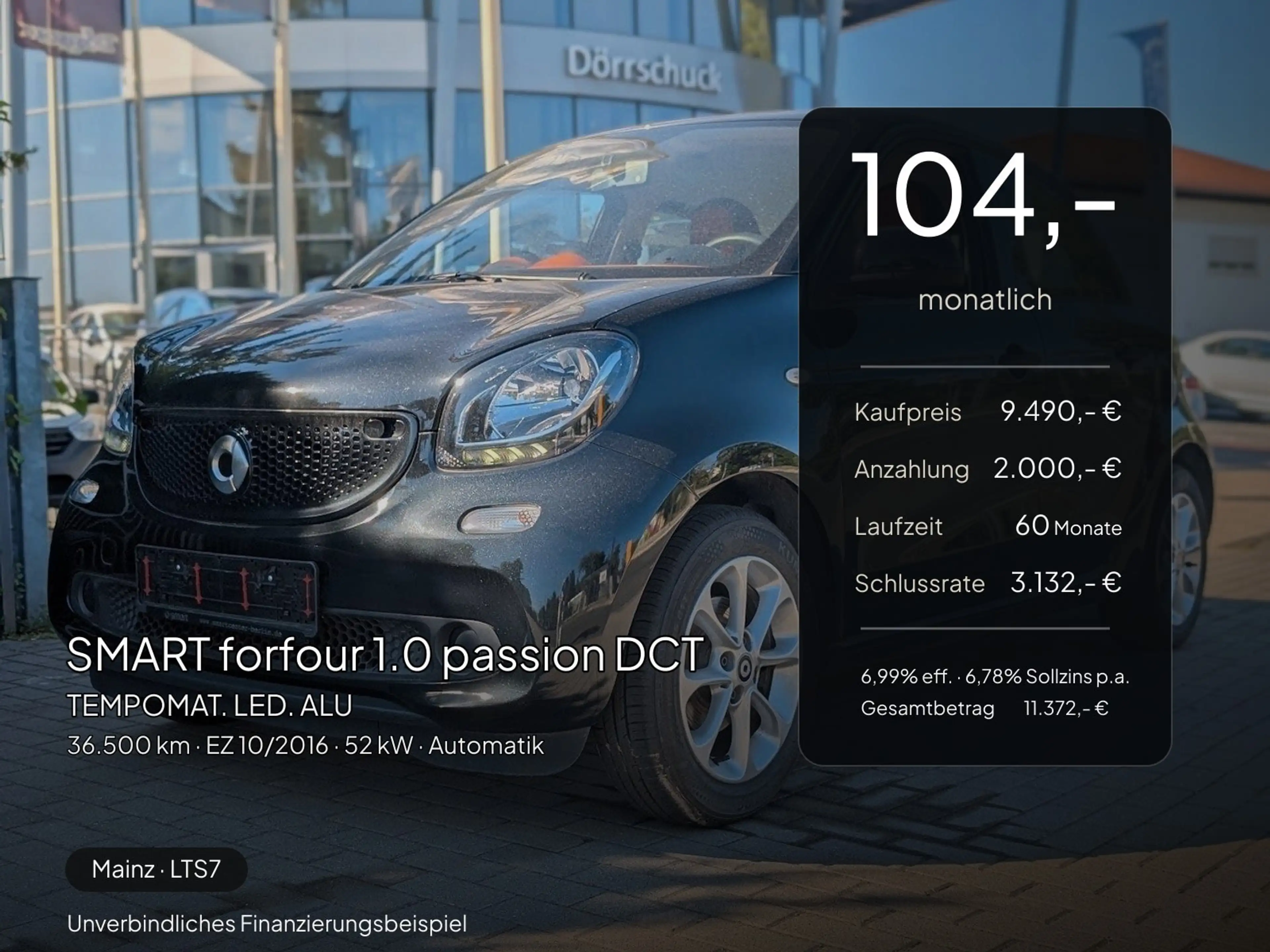 smart forFour forfour 1.0 passion DCT. TEMPOMAT. LED. ALU — photo 2