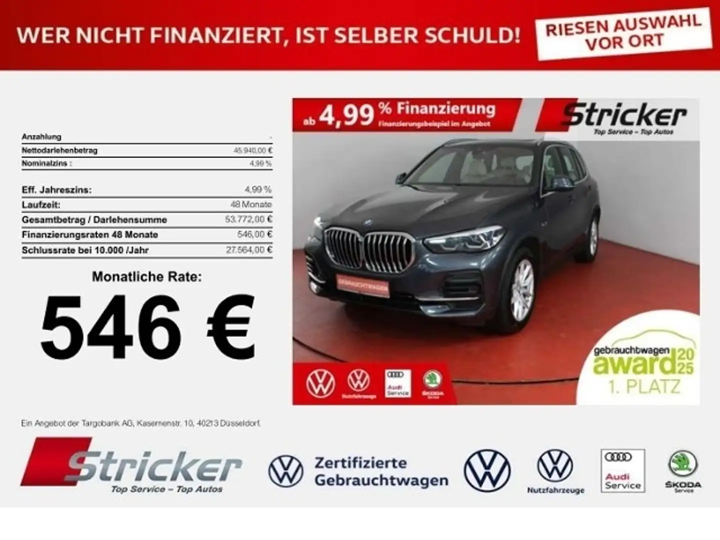 BMW X5 xDrive45e 533,-ohne Anzahlung Navi Pano AHK Grau - 1