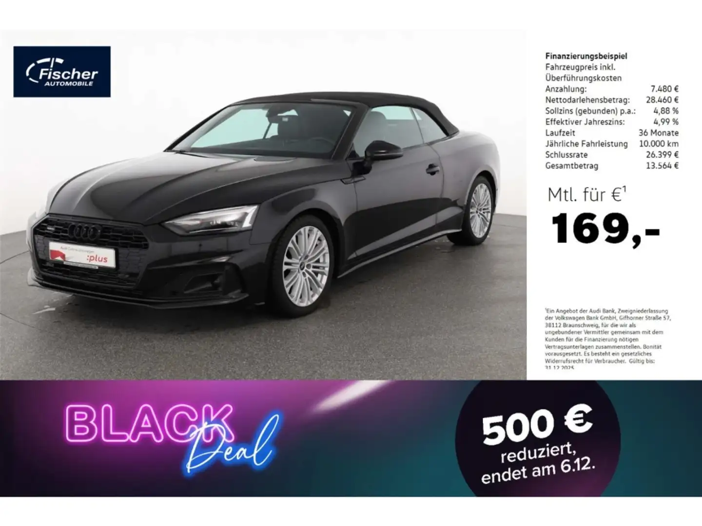 Audi A5 Cabriolet 40 TFSI quattro advanced NAV/RFK Schwarz - 1